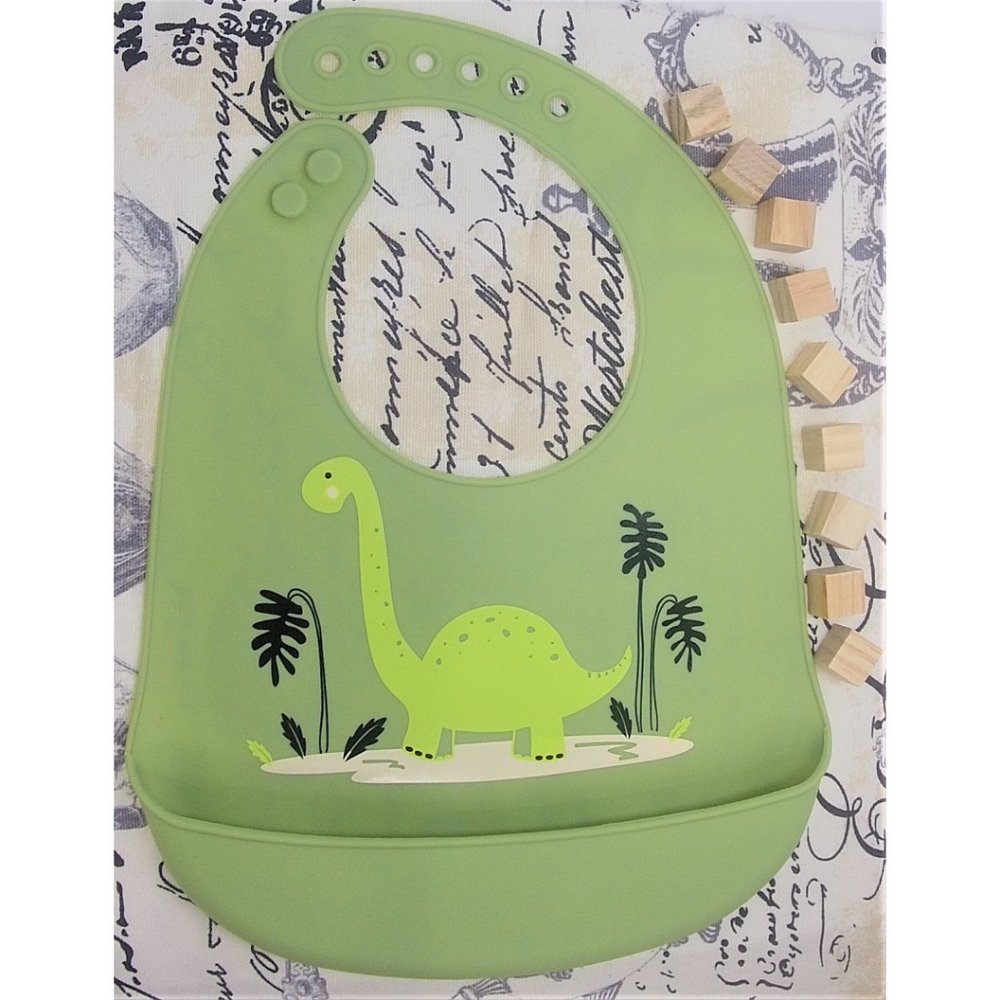 Baby Bibs Easily Wipe Clean -Silicone Dino